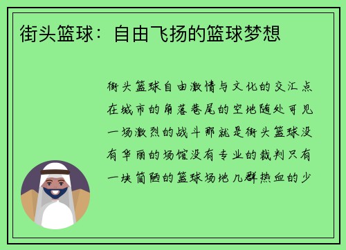 街头篮球：自由飞扬的篮球梦想